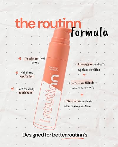 Image of Routinn Toothpaste Duo Pack Gel with Fluoride & Zinc | Smooth Mint & Peach Iced Flavors | Sensitivity Support, Enamel Care & Fresh Breath | Airless Pump Dispenser | Unisex Oral Care Combo