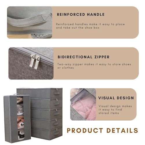 Scatole per scarpe con coperchio a C, confezione da 2 organizer per scarpe per 6 paia, in plastica trasparente con manici, perfette per armadio, camera da letto, organizzazione dell'ingresso