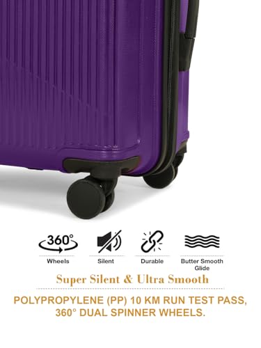 Image of Teakwood Set of 2 8 Wheels Trolley Bag, Hard Cabin with Zipper Closure, Adjustable Push Button & Cross Side Strap, Number Lock System 360 Degree (Set of 2, Purple)