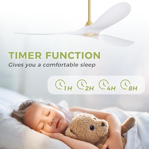 Image of CACI Mall 60 inch Ceiling Fan No Light, White Smart Ceiling Fan with Remote Control, Modern, without Light, Quiet Reversible DC Motor for Outdoor, Living Room, Bedroom, Patio, Porch