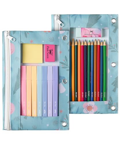 Image of Mr. Pen- Pencil Pouch for 3 Ring Binder, 2 Pack, 10 inchx6.75 inch, Smooth Zipper | Clear Window, Large Capacity Pencil Case with 3 Reinforced Grommets for School, Office, Supplies Storage | Clear Window, Large Capacity Pencil Case with 3 Reinforced Grommets for School, Office, Supplies Storage