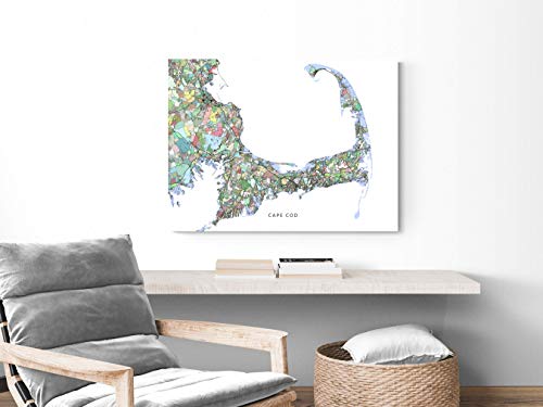 Cape Cod Art Print 8X10, Cape Cod Map Poster 24X36, Cape Cod Wall Art Decor, Massachusetts, Handmade Colorful Geometric Design By Maps As Art #TOP2