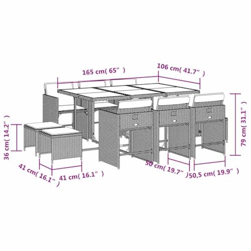 Table et chaises à dossier rabattable en résine tressée beige ensemble de jardin 9 pièces
