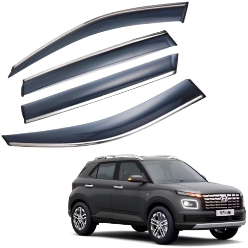 Image of CAR SAAZ Chrome Line Door Visor for Venue (2022-Present) (Set of 4Pcs) | Rain Guard | Wind Deflector