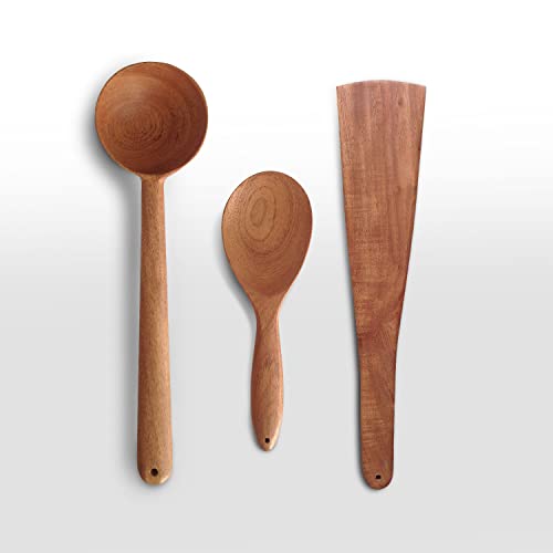 Image of Kichera Neem Wood Compact Ladle, Spatula, Flip Dosa /Roti /Chapati | Kitchen Tools | No Harmful Polish | Naturally Non-Stick | Handmade (Set of 3)
