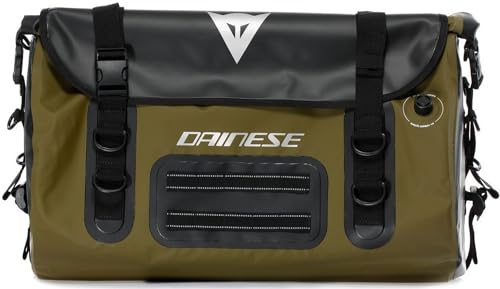 MATERIALI PRINCIPALI: PVC Dainese - Explorer Wp Duffel Bag 45L, Borsone Viaggio Moto, Materiale Impermeabile, PVC, Unisex, Nero/Verde, N