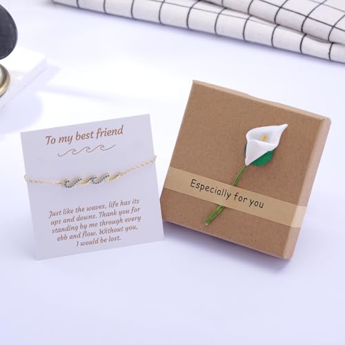 Image of Kvekstio Best Friend Gift, Sparkling Wave Charm Friendship Bracelet for BBF Bestie Sister Friends, Through The Waves of Life
