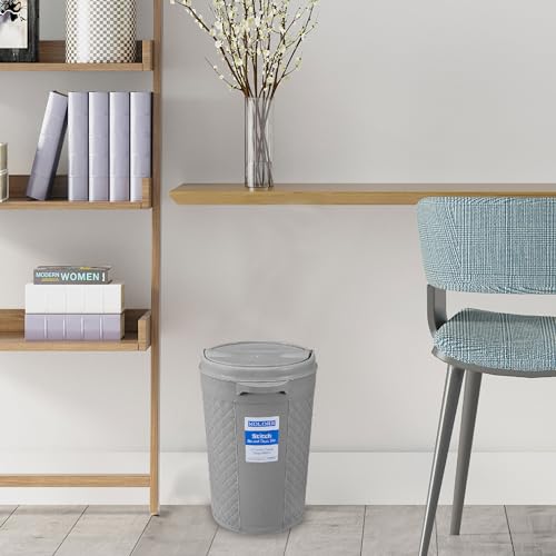Image of KOLORR Stitch Round Plastic Dustbin with Swing Lid 8.5 Litres, Trash Bin, Garbage Waste Bin For Home, Bathroom, Kitchen, Office, Bedroom Grey Color