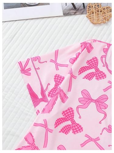 SHENHE Women's 2 Piece Pajama Set Bow Graphic Button Down Short Sleeve Lapel Shirt Pj Short Set3