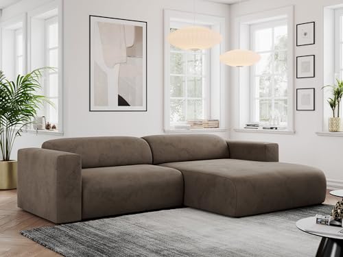 MKS MEBLE Ecksofa, Sofa L-Form, Wohnlandschaft L-Form, Modern Design Couch, Sofagarnitur, Couchgarnitur, Polsterecke - Pasadena -Braun Velvet - rechts Seite