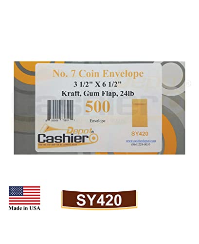 500 Cashier Depot Coin/Cash/Small Parts #7 Brown Kraft Envelopes, 3-1/2 X 6-1/2, 500/Box Item# Sy420 #TOP4