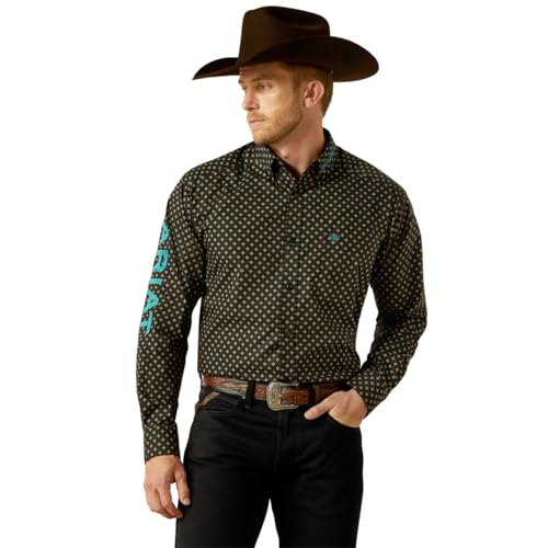 ARIAT Men's Team Philbert Classic Fit Shirt, Black/Teal