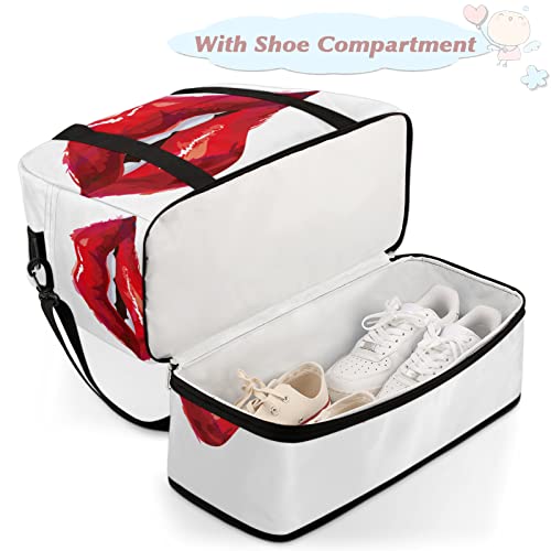 Sexy Lip Art Painting Foldable Travel Duffel Bag Tote Carry on Luggage Sport Duffle for Women Men Gym Bag Overnight Weekender Bags with Shoe Compartments and Shoulder Strap4