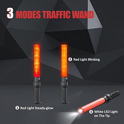 E-Riding 2 Pieces 16 Inch Signal Traffic Wand, Traffic Control Wand With White Led On Top,Safety Traffic Baton Light For Parking Guides Outdoor Camping #TOP3