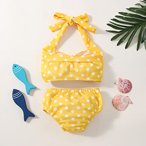 Baby Girls Bikini Swimsuits Toddler Girls Two Piece Polka Dot Smocked Tops and High Waist Bottoms Bathing Suit2