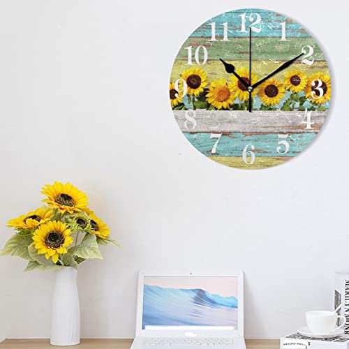 WIHVE-Round-Wall-Clock-Sunflowers-Wood-Grain-Decorative-Clock-Silent-Non-Ticking-10-Inch-Clock-Battery-Operated-Round-Clock-for-Home-Office WIHVE Round Wall Clock Sunflowers Wood Grain Decorative Clock Silent Non Ticking 10 Inch Clock Battery Operated Round Clock for Home Office