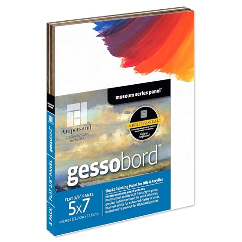 Ampersand Art Supply Museum Series Gessobord | 5x7 | 1/8" Flat Profile | Gesso Wood Painting Panel for Oil and Acrylic Paint & Mixed Media | Canvas Panel Alternative in Professional Art Supplies