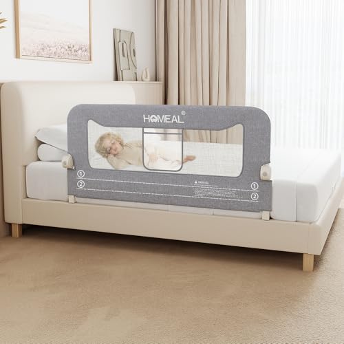 Image of HOMEAL Toddler Bed Rail 47in Foldable Bed Rails Twin Size Rail Baby Bed Rail Guard for Twin Size, Grey