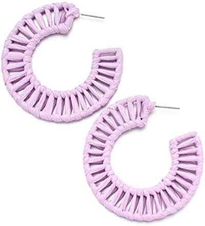 ODLADM Rattan Wood Earrings - Geometric Weaving Stud Dangle Drop Earrings for Women Girls
