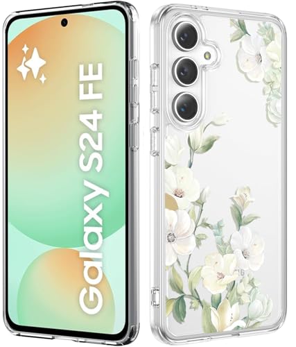 Image of DIZORO Clear Transparent Flower Cover for Samsung S24 Fe 5g Case Shockproof Floral Design Camera Protection Shockproof PC+TPU Transparent Flower Cover for Girls & Women (Green)
