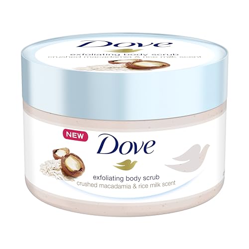 Dove Exfoliating Body Polish Scrub Macadamia & Rice Milk with moisturising cream 225ml