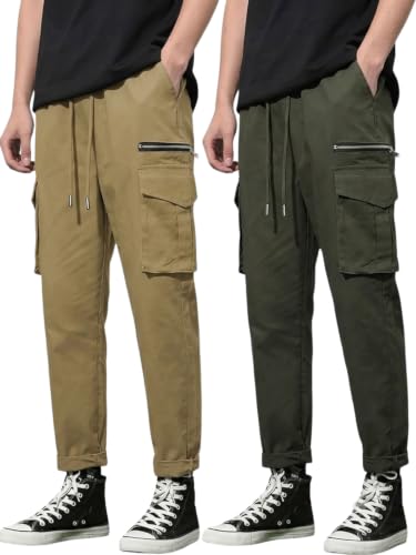 Image of GRECIILOOKS Men's Cargo Pants | 6 Pocket Cotton Cargo Joggers for Men | Loose Fit Stylish Pant with Pockets | Casual Baggy Trousers & Streetwear Lower