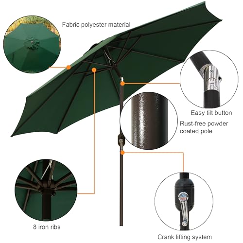 Image of Blissun 9' Outdoor Patio Umbrella, Outdoor Table Umbrella, Yard Umbrella, Market Umbrella with 8 Sturdy Ribs, Push Button Tilt and Crank