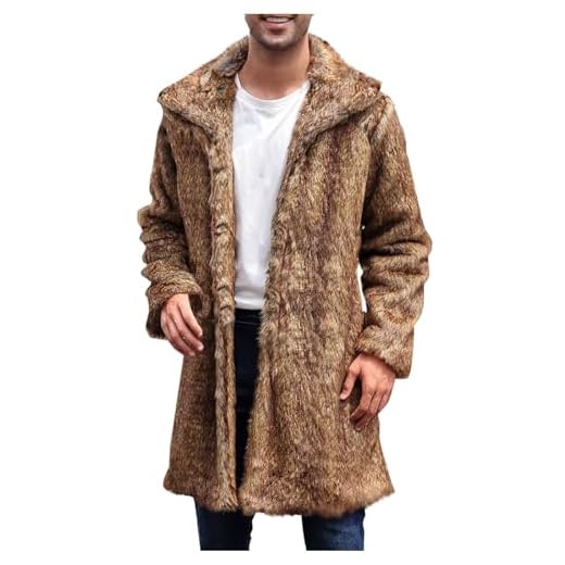 Manteau Fausse Fourrure Homme Hiver Long Couleur Unie Veste Parka Super Doux Chaud Longue Cardigan Trench Coat Outwear Manteau Hiver Chaud et épais Fausse Fourrure Veste Grande Taille