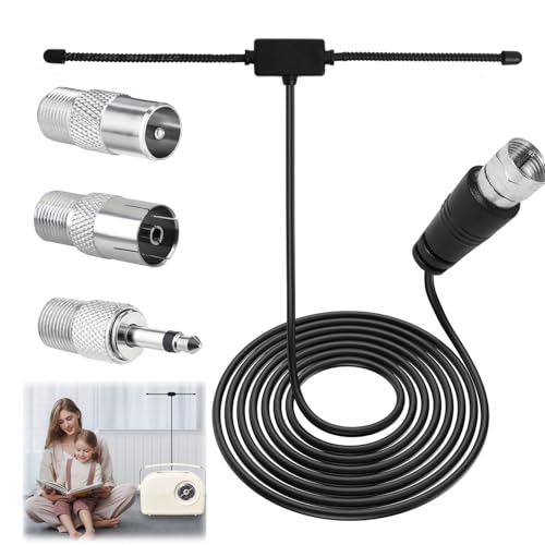 Funworth Antena Radio Dab VHF FM Antena Dipolo Interior de 75 Ohmios, con Extensión de 3M para Sistema Estéreo Dab Radio Digital Receptor de Cine en Casa con 3 Adaptadores Universales