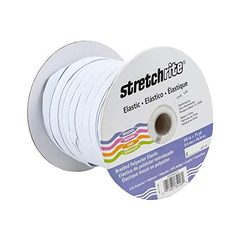 Stretchrite Polyester Braided Elastic, 3/8-Inch by 75-Yards, White Cover