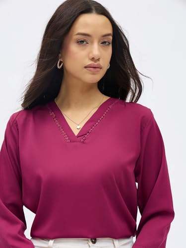 Image of SheWill Printed Top with Contrast Tipping - Stylish Ethnic & Western Tops for Women - Summer Travel Wear, Trendy Tops for Jeans, Lightweight & Comfortable Casual Wear