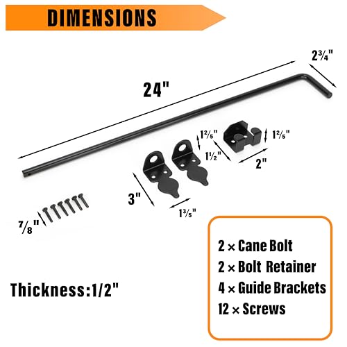 Image of 24 inch Heavy Duty Cane Bolt Gate Drop Rod-Steel Gate Ground Latch Designed for Wood Metal Vinyl Gates or Double Doors Fence Applications-2 Pack