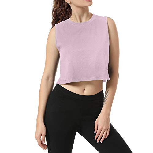 JNINTH Women Summer Short-Sleeved T-Shirt Crop Top Sleeveless Racerback Workout Vest Short Tank Top Pink