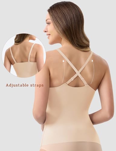 V-Neck Seamless Camisoles Tank Tops with Built in Bra for Women Summer Spaghetti Straps Tankini Camis3