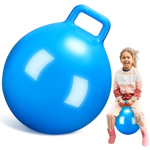 Gemscream Kids Bouncy Hopper Ball with Handle Jumping Hopping Exercise Balls for Toddlers Boys Girls Indoor Outdoors Sports School Games Exercise Gifts(18 Inch,Blue)