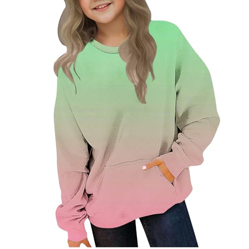 Girls Cute Sweatshirts Trendy Gradient Casual Hoodies Long Sleeve Oversized Crewneck Pullover Fleece Preppy Clothes