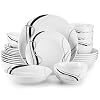 VEWEET Porcelain Dinnerware Sets for 6 24 Pieces Plates and Bowls Set with Black and Grey Ribbon Lines Dishes Set Dining Ware for Dinner Microwave and Dishwasher Safe Series FIONA