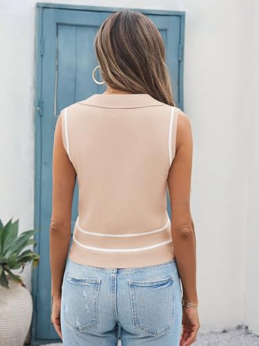 Image of Saodimallsu Womens Sleeveless Cropped Sweater Vest V Neck Collared Color Block Y2k Crop Tank Top Summer Polo Shirts