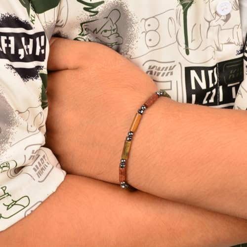 original beaded bracelets for men Mens Picasso jasper bracelet with hematite stainless steel adjustable chain Handmade mens jewelry gemstone healing bracelet Great for yourself or dad3
