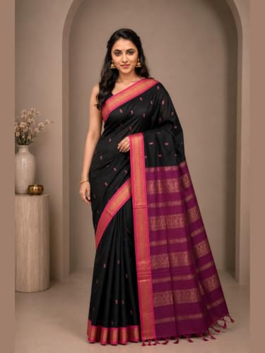 Image of Pure Kalyani Cotton Saree | Zari Border & Blouse Piece - Lata Gadwal Design | Traditional Saree