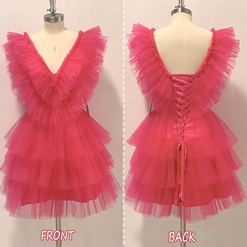Tiered Tulle Homecoming Dresses for Teens Puffy Ruffles Short Prom Dresses A-Line Cocktail Party Club Growns3