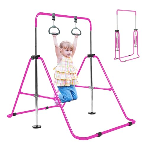 Kids Gymnastics Bar for Home Teens Grips Traing, Gymnastic Bars Expandable Height Adjustable Folding Junior for Aage 3-8