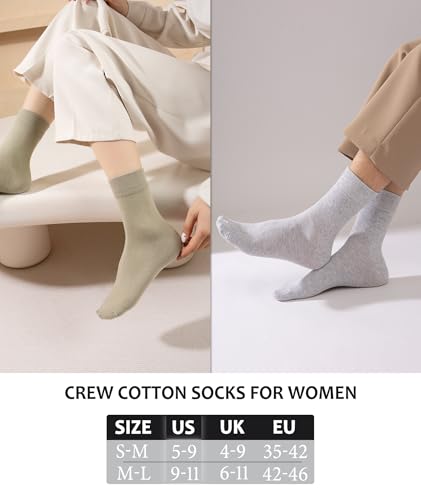 Image of Josnown Crew Socks for Women, Thin Cotton Casual Soft Aesthetic Womens Socks 5 Pairs