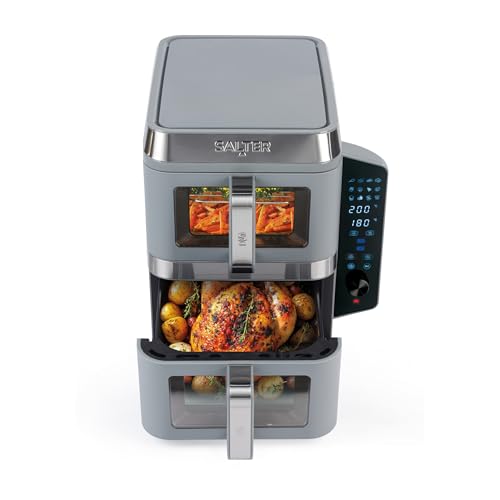Salter VersaLayer Air Fryer 12 Cooking Presets 9L Cap. 2400W Easy-Viewing Windows Sync & Match Digital LED Display 60 min Timer Dishwasher-Safe Accessories Non-Stick Trays PFAS-Free Grey