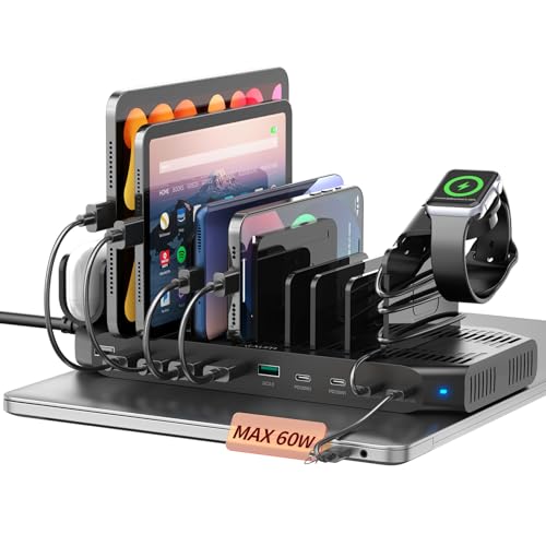 Alxum 140W USB C Charging Station -10 Port Fast Charging Station with QC 3.0 & 4 * USB C PD 60W+45W+30W, Multi Device Charger Organizer Compatible with Laptop, iPad, Tablet, Cell Phone and More