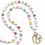 MyfavoriteK Smile Teacher Lanyard for Women ID Badges and Keychain Cute Happy Wood and Metal Beads Lanyard for Teacher Nurse (White)