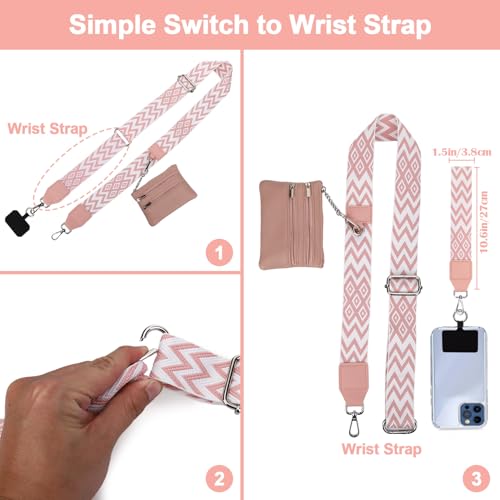 Image of XANGNIER Clip and Go Strap for Phone with Wallet Crossbody, Phone Strap with Zippered Wallet, Adjustable Anti Theft Cellphone Lanyard for Women, Cellphone Chain Accessories,Multicolor 18