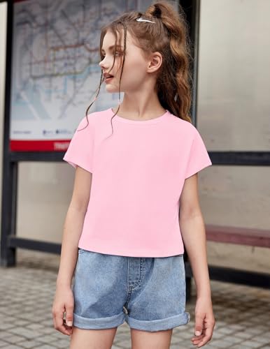 Image of Arshiner Girls Shirt Crop Tops Short Sleeve Summer Drop Shoulder Batwing Sleeve Crewneck Loose T Shirt Tee