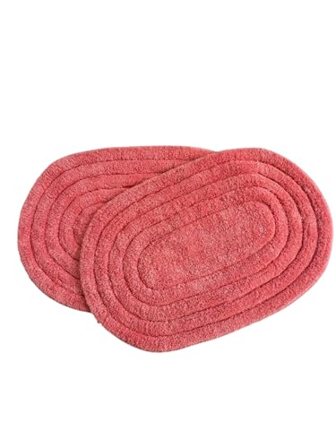 Image of My Home Cotton Door Bath Mat Super Soft Non Slip Mats for Bathroom, Door,Large, Pack of 2 (Oval Solid Orange)