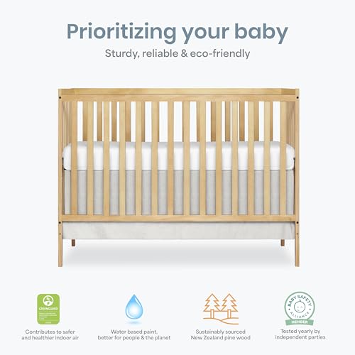 Image of Dream On Me Synergy 5-in-1 Crib, Toddler Bed in Natural | BSA Verified, ASTM & CPSC Tested, 3-Position Mattress Support, Converts to Toddler, Day and Full Size Bed, 50 Lb, Natural